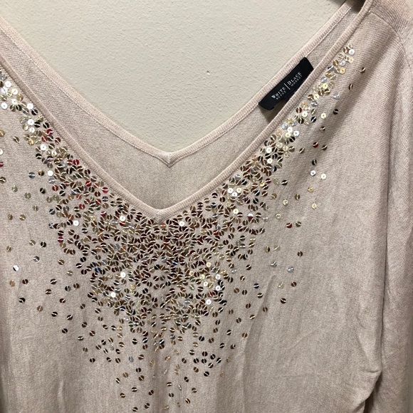 Sold {WHBM} Sequin Cashmere V Front & Back Sweater - Picture 3 of 9